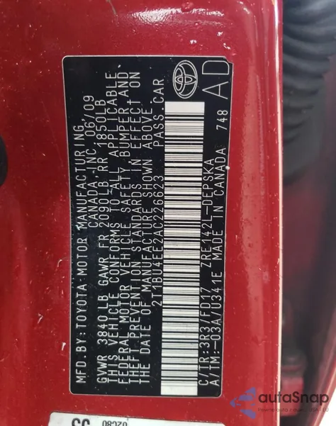 2010 Toyota Corolla Base from USA, damaged, VIN 2T1BU4EE2AC226623